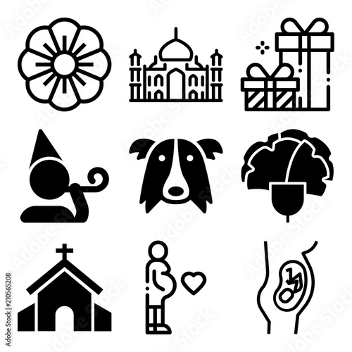 Vector icon set  about love with 9 icons related to mammal  floral  awaiting  bouquet and catholicism