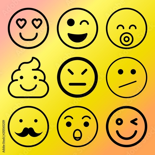 Vector icon set about emoticon with 9 icons related to look, cartoon, mind, funny and happiness