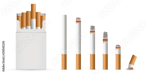 Creative vector illustration of realistic cigarette set isolated on transparent background. Art design different stages of burn. Abstract concept graphic element photo