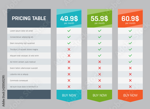 Creative vector illustration of business plans web comparison pricing table isolated on transparent background. Art design modern banner list. Abstract concept graphic websites, applications element