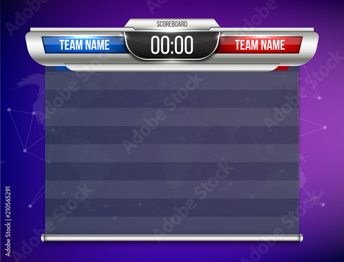 Creative vector illustration digital scoreboard broadcast graphic isolated on transparent background. Art design lower thirds template. Abstract concept soccer, football, basketball, futsal element