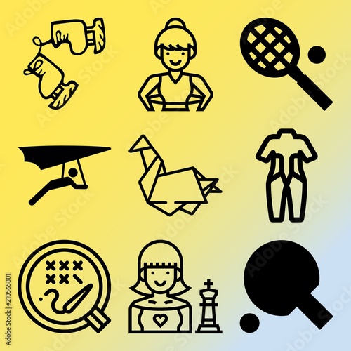 Vector icon set about hobby with 9 icons related to ball, women, book, pretty and craft