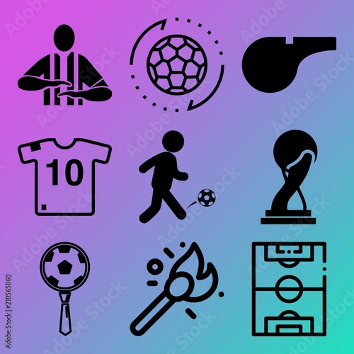 Vector icon set  about soccer with 9 icons related to wear, illumination, ball, matchbook and bright