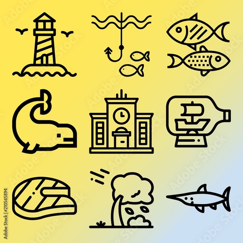 Vector icon set  about sea with 9 icons related to cartoon  air  aerial  summer and fun