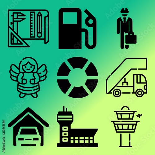 Vector icon set  about building with 9 icons related to space, public, male, downtown and print