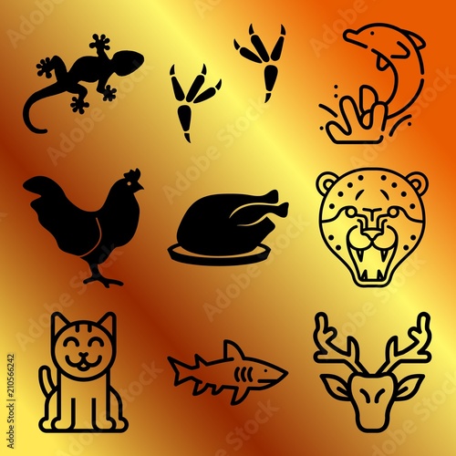 Vector icon set  about animals with 9 icons related to fresh, powerful, shark, shorthair and head