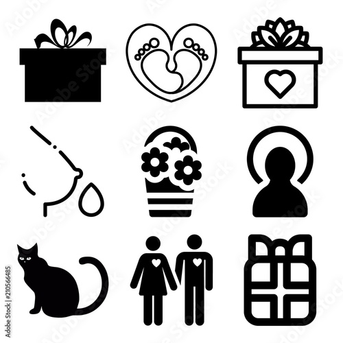 Vector icon set  about love with 9 icons related to romance, blossom, gospel, flower and playful