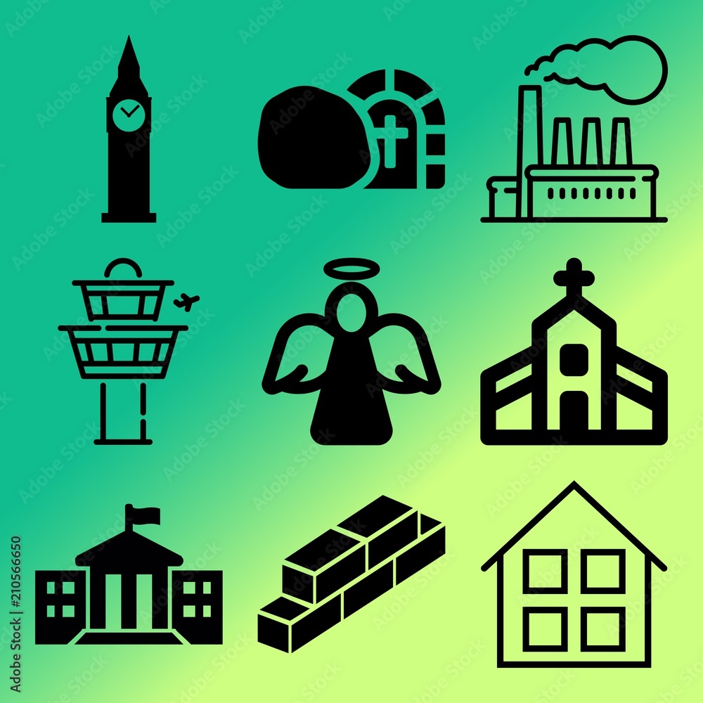 Fototapeta premium Vector icon set about building with 9 icons related to work, young, westminster, girl and fly