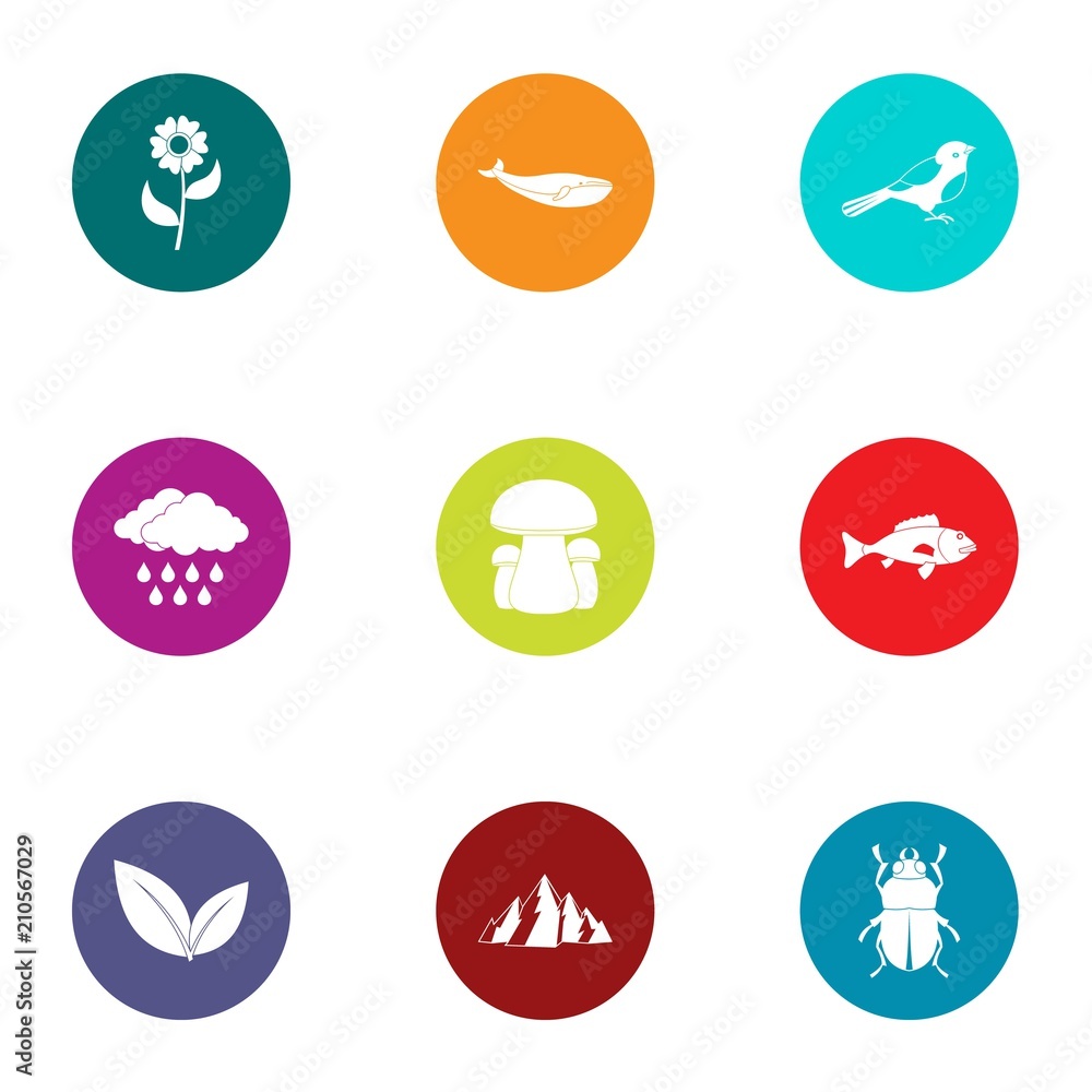 Wild mountain icons set. Flat set of 9 wild mountain vector icons for web isolated on white background Wild mountain icons set. Flat set of 9 wild mountain vector icons for web isolated on white background