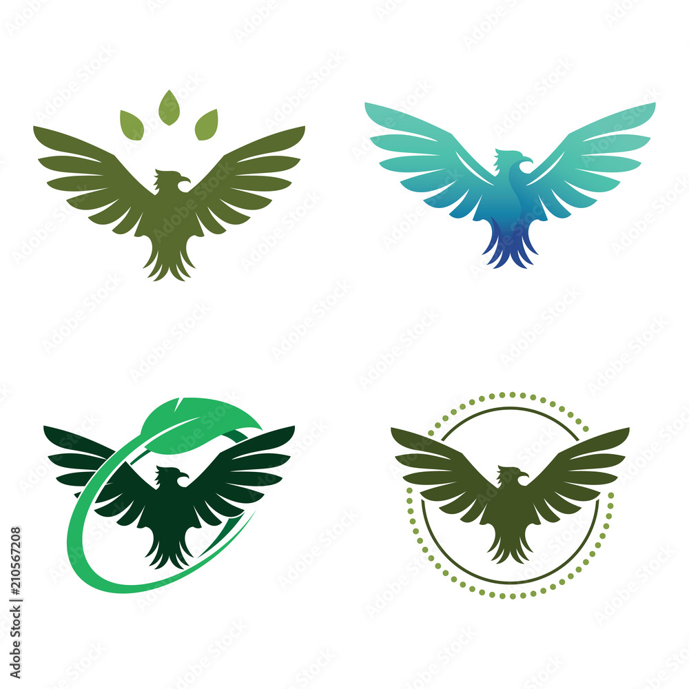 Eagle Hawk Green Leaf Ecology Logo Symbol