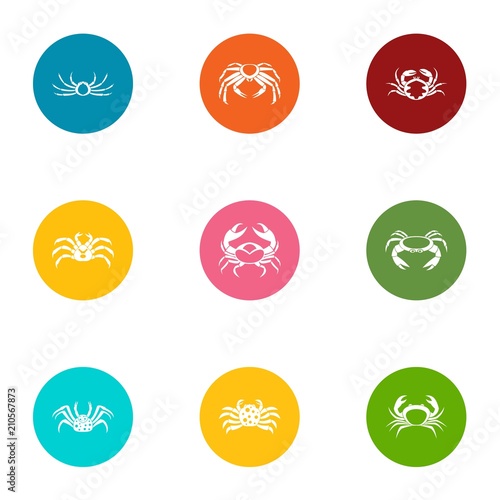 Crustacean icons set. Flat set of 9 crustacean vector icons for web isolated on white background