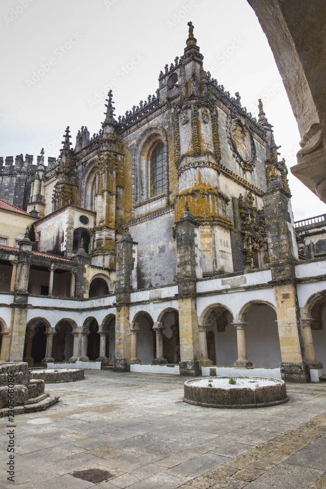 Facade of the Convent of Christ with its famous intricate Manueline window in medieval Templar castle in Tomar