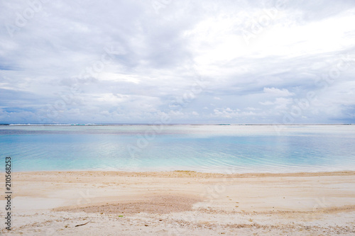 Summer concept , Beach white sand and turquoise sea color at maldives on the weekend holidays