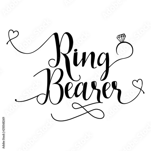 Ring Bearer - Hand lettering typography text in vector eps 10. Hand letter script wedding sign catch word art design with diamond ring.  Good for scrap booking, posters, textiles, gifts, wedding sets.