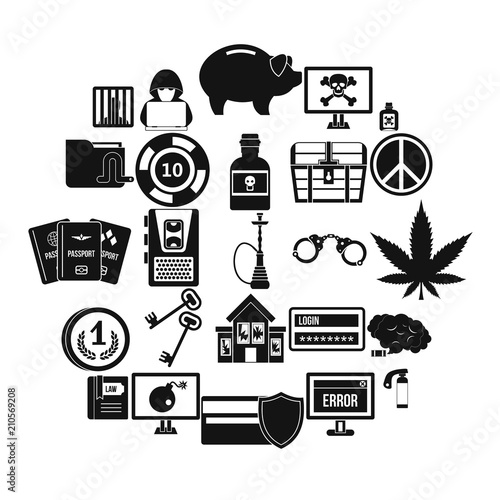 Offence icons set. Simple set of 25 offence vector icons for web isolated on white background