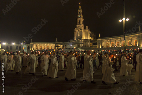Fatima, Portugal, 11 June 2018: Evening celebrations at the square in front of the Basilica of Our Lady of the Rosary of Fatima