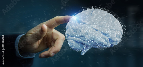 Canvastavla Businessman holding a 3d rendering artificial brain