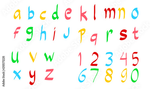 Hand drawn colorful alphabet letters isolated on white background. Vector illustration
