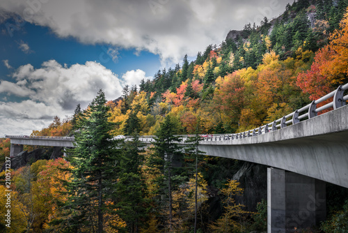 Linn Cove Viaduct Featuring Fall Foliage along the Blue Ridge Parkway in North Carolina