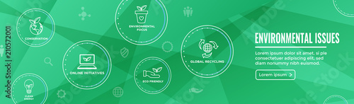 Environmental issues header web banner - recycling, etc icon set