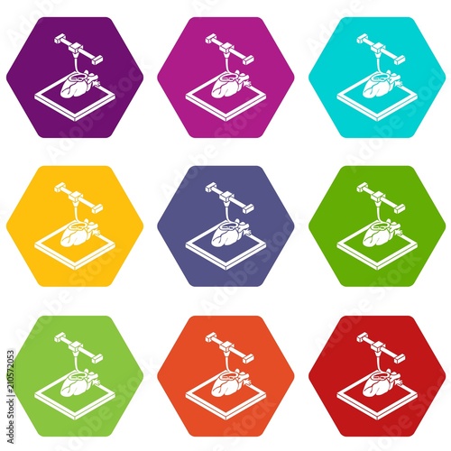 Heart d printing icons 9 set coloful isolated on white for web
