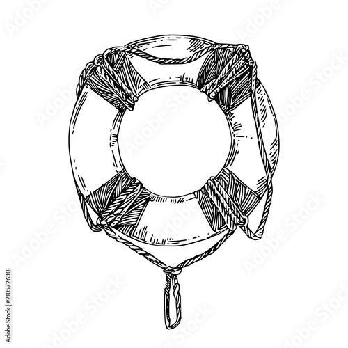 Lifebuoy. Sketch. Engraving style. Vector illustration.