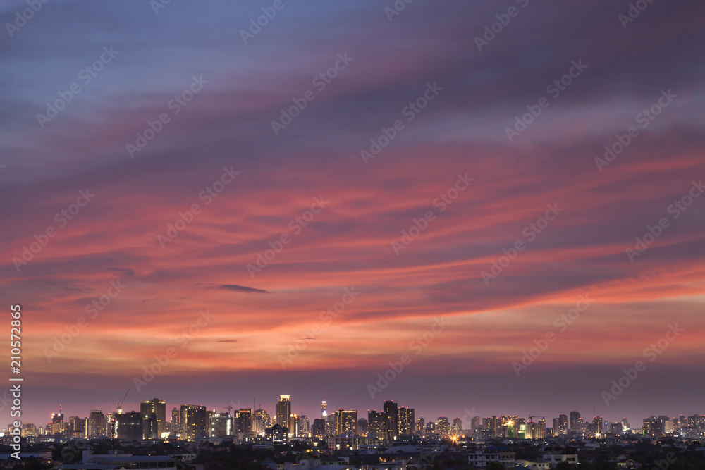 A night landscape view of city at sunset time