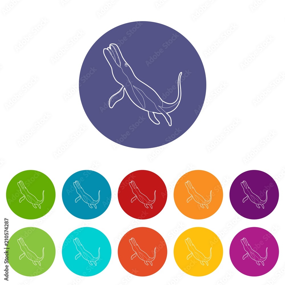 Underwater dinosaur icons color set vector for any web design on white background