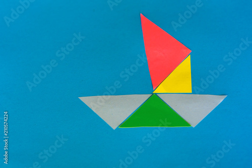 Adorable childish applique.Paper cutout boat on blue sea background. Colorful boat Symbol Marine Day (Umi no Hi), also known as Free Download Adorable childish applique.Paper cutout boat on blue sea background. Colorful boat Symbol Marine Day (Umi no Hi), also known as