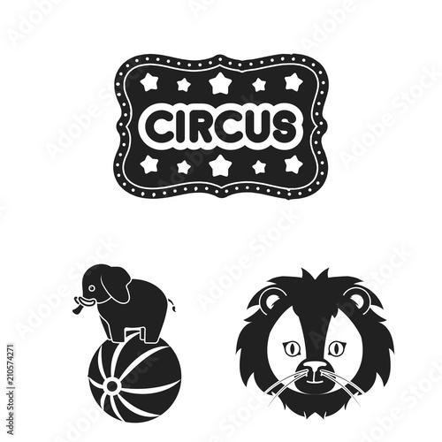 Circus and attributes black icons in set collection for design. Circus Art vector symbol stock web illustration.