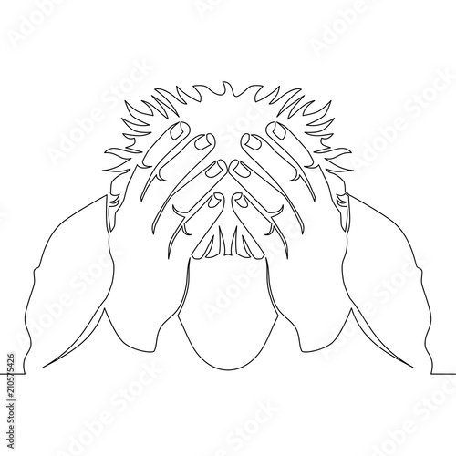 Continuous line drawing man in depression vector
