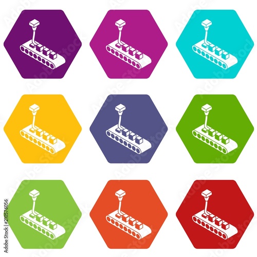 Cube d printing icons 9 set coloful isolated on white for web