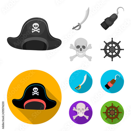 Pirate, bandit, cap, hook .Pirates set collection icons in monochrome,flat style vector symbol stock illustration web.