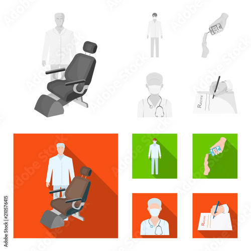 Doctor in a face mask, dentist, medical staff, a blood test for sugar. Medicineset collection icons in monochrome,flat style vector symbol stock illustration web.