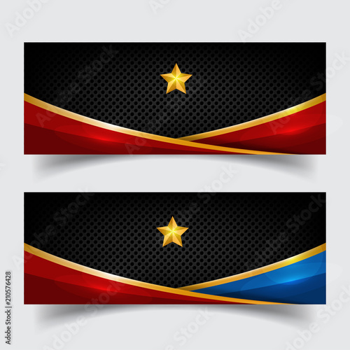 Superhero banner themes design for web. Can apply for header banner layout. With red blue and star button