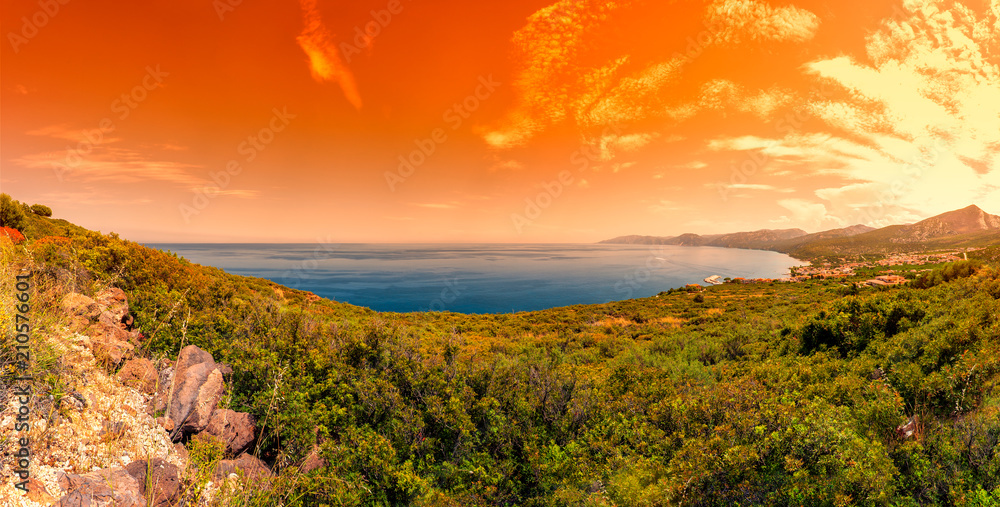 Obraz premium Sunrise on the coast of Cala Gonone, Sardinia