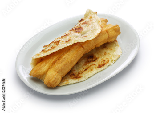 shaobing youtiao, chinese cruller in layered flatbread, taiwanese food