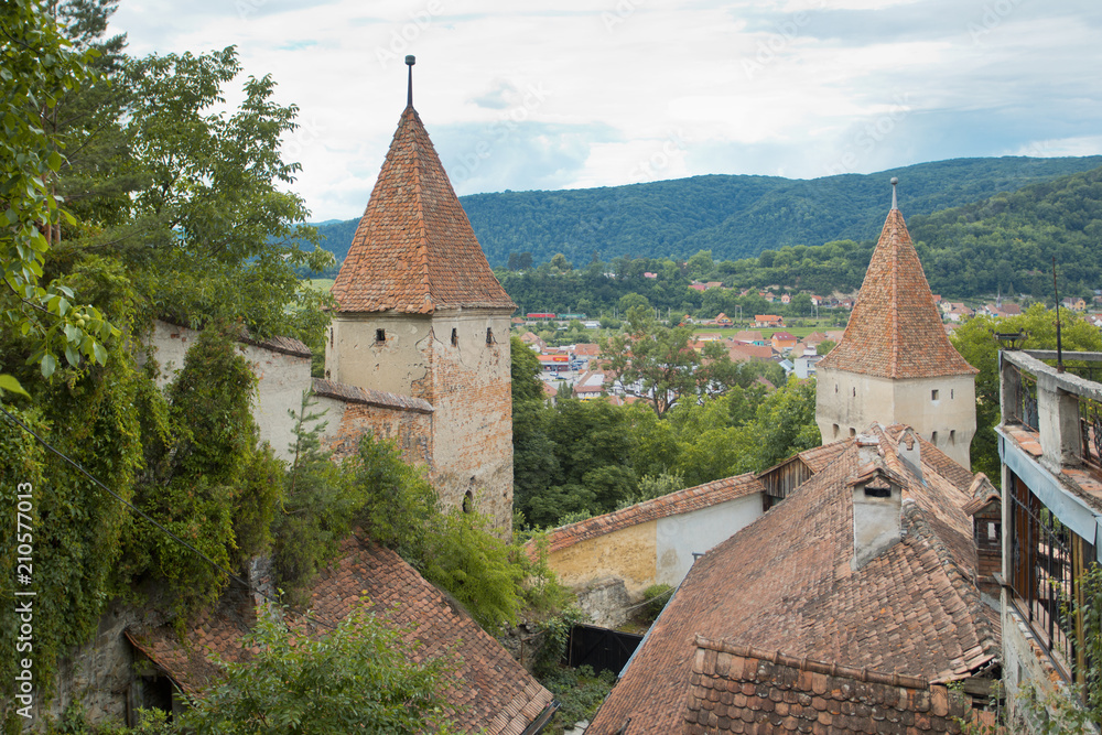 Medieval fortification towers in Romanian city Sighisoara 
