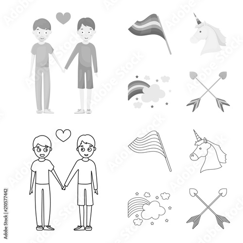 Flag, unicorn symbol, arrows with heart.Gay set collection icons in outline,monochrome style vector symbol stock illustration web.