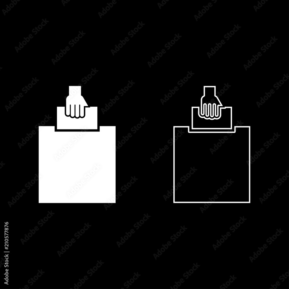 Obraz premium Hand puts a blank in a box for suggestion the voter throws a ticket icon set white color illustration flat style simple image