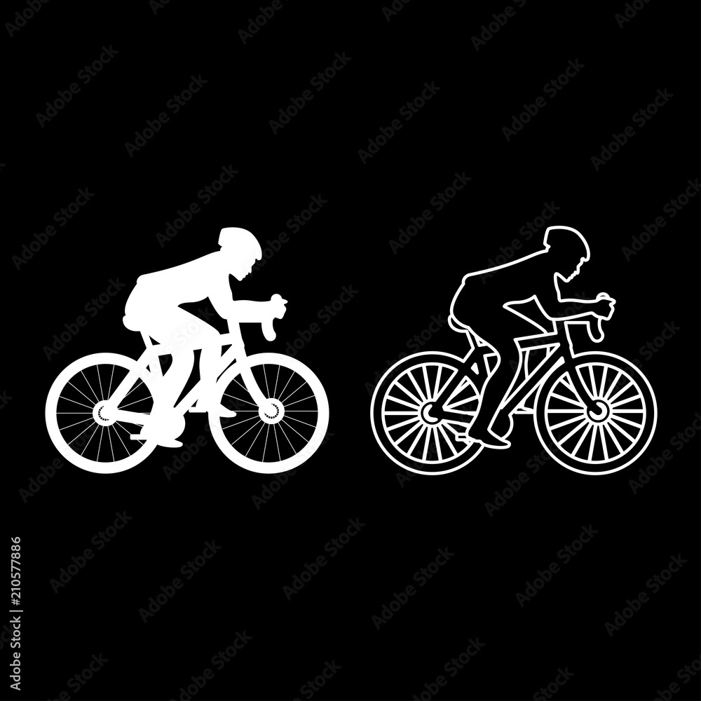 Obraz premium Cyclist on bike silhouette icon set white color illustration flat style simple image