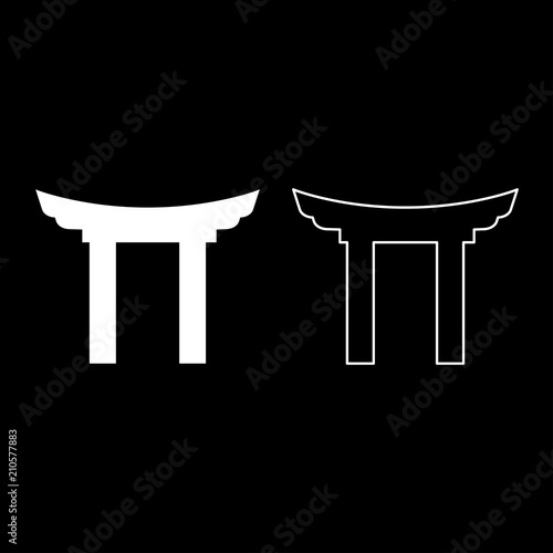 Chinese Gate icon set white color illustration flat style simple image