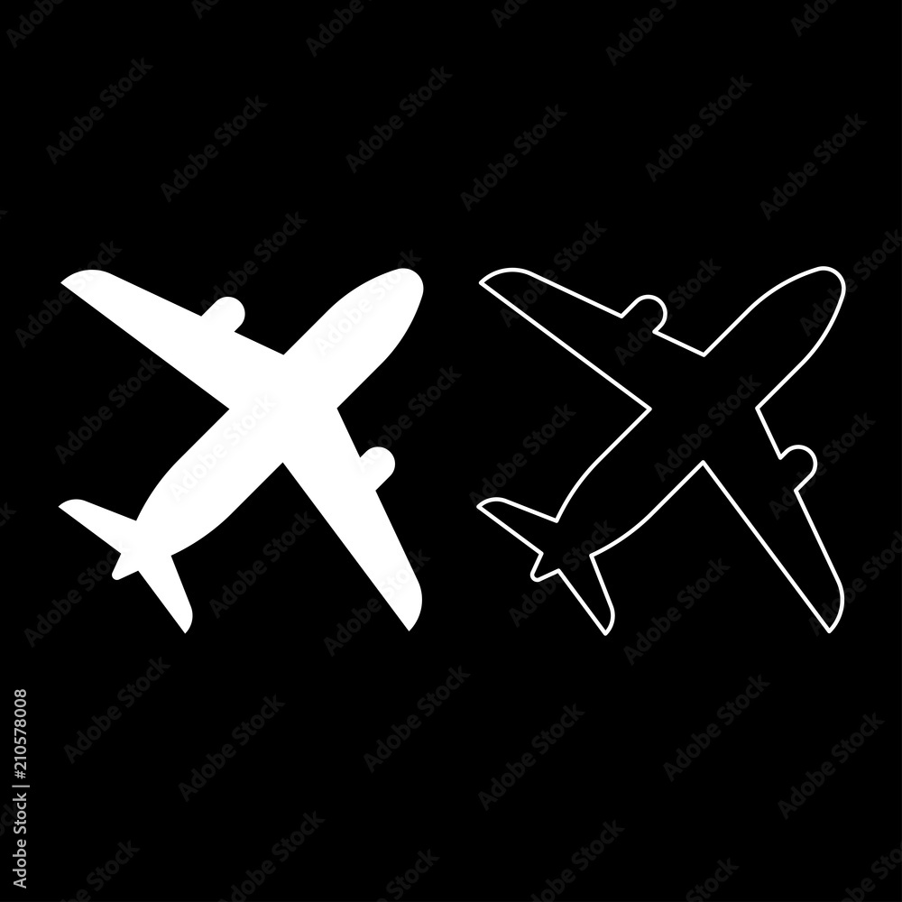 Airplane icon set white color illustration flat style simple image Airplane icon set white color illustration flat style simple image