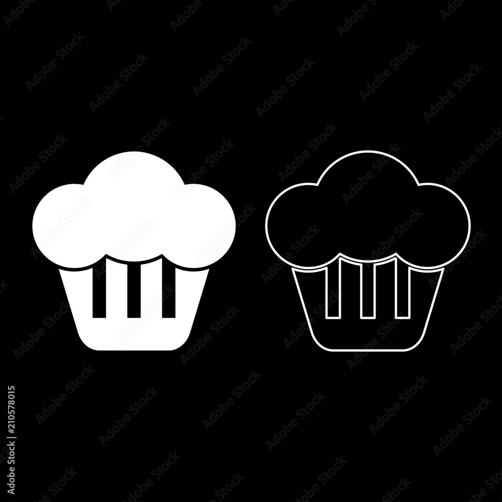 Cupcake icon set white color illustration flat style simple image Cupcake icon set white color illustration flat style simple image