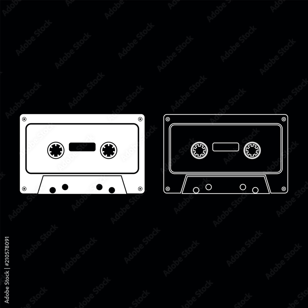 Naklejka premium Retro audio cassette icon set white color illustration flat style simple image
