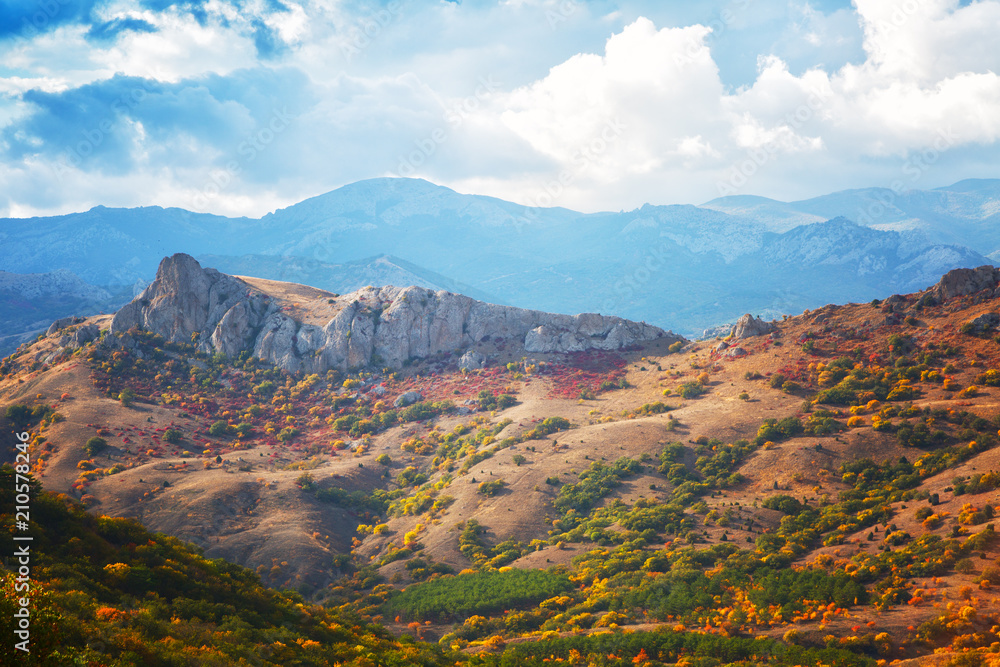 beautiful view of the mountains of Karadag in sunrise, Crimea beautiful view of the mountains of Karadag in sunrise, Crimea