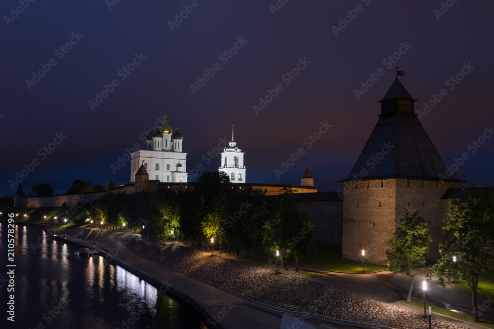 Ancient Kremlin in night,  Pskov, Russia
