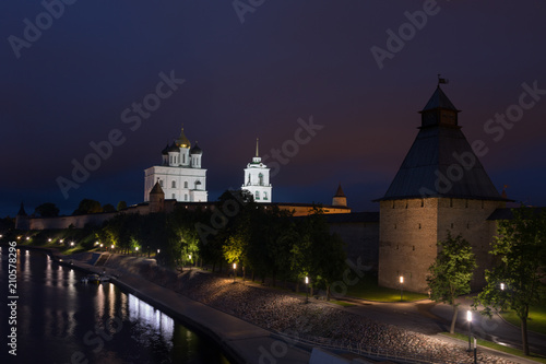 Ancient Kremlin in night, Pskov, Russia