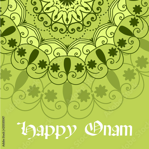 Beautiful Onam Festival abstract mandala designs. Greeting card, banner or poster of a colourful rangoli or pookalam for Onam celebration. photo