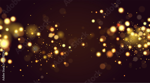 Abstract defocused circular golden bokeh sparkle glitter lights background. Magic christmas background. Elegant, shiny, metallic gold background. EPS 10 photo
